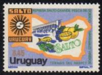(№1979-1532) Марка Уругвай 1979 год "Карта и оружие сальто", Гашеная