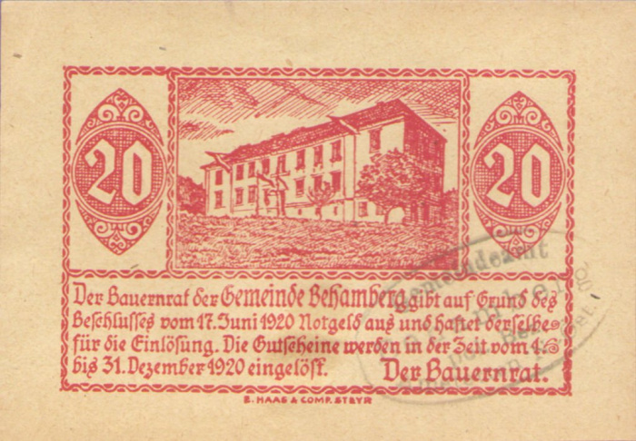 (№1920) Банкнота Австрия 1920 год &quot;20 Heller&quot;