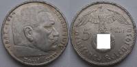 (1936a) Монета Германия (Рейх) 1936 год 5 марок "Пауль Гинденбург"  Свастика Серебро Ag 900  VF