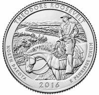 (034p) Монета США 2016 год 25 центов "Теодор Рузвельт"  Медь-Никель  UNC