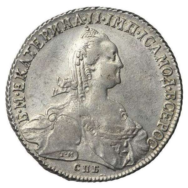 (1774, СПБ TИ ѲЛ) Монета Россия 1774 год 1 рубль &quot;Екатерина II&quot; Тип 3 Серебро Ag 750  XF