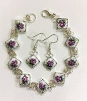 Набор украшений "Финифть", серебрение, серьги и браслет (сост. на фото)