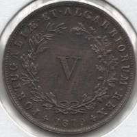 (1879) Монета Португалия 1879 год 5 риалов (рейсов) "Луиш I"  Бронза  XF