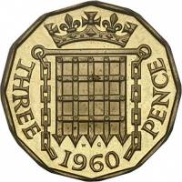 (1954) Монета Великобритания 1954 год 3 пенса "Елизавета II"  Латунь  VF