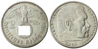 1938A Монета Германия 2 марки Пауль Гинденбург  Серебро Ag 900  XF