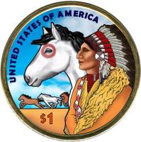 2012p Монета США 2012 год 1 доллар  Торговые пути XVII века Латунь  COLOR. Цветная
