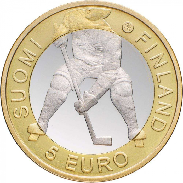 (015) Монета Финляндия 2012 год 5 евро &quot;ЧМ по хоккею&quot; 2. Диаметр 27,25 мм Биметалл  UNC