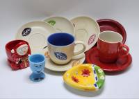 Блюдца Чашки Подставка для яйца Кашпо Пепельница яркая керамика (набор 11 предметов)