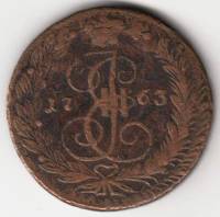 (1763, ЕМ) Монета Россия 1763 год 5 копеек "Екатерина II" Орёл 1763-1774 гг. Медь  F
