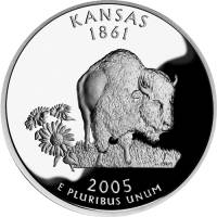 (034s, Ag) Монета США 2005 год 25 центов "Канзас"  Серебро Ag 900  PROOF