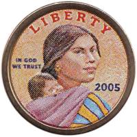 (2005p) Монета США 2005 год 1 доллар   Сакагавея Латунь  COLOR. Цветная