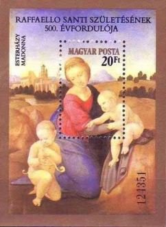 (1983-026) Блок Венгрия "Мадонна Эстерхази"    Рафаэль. 500 лет III O