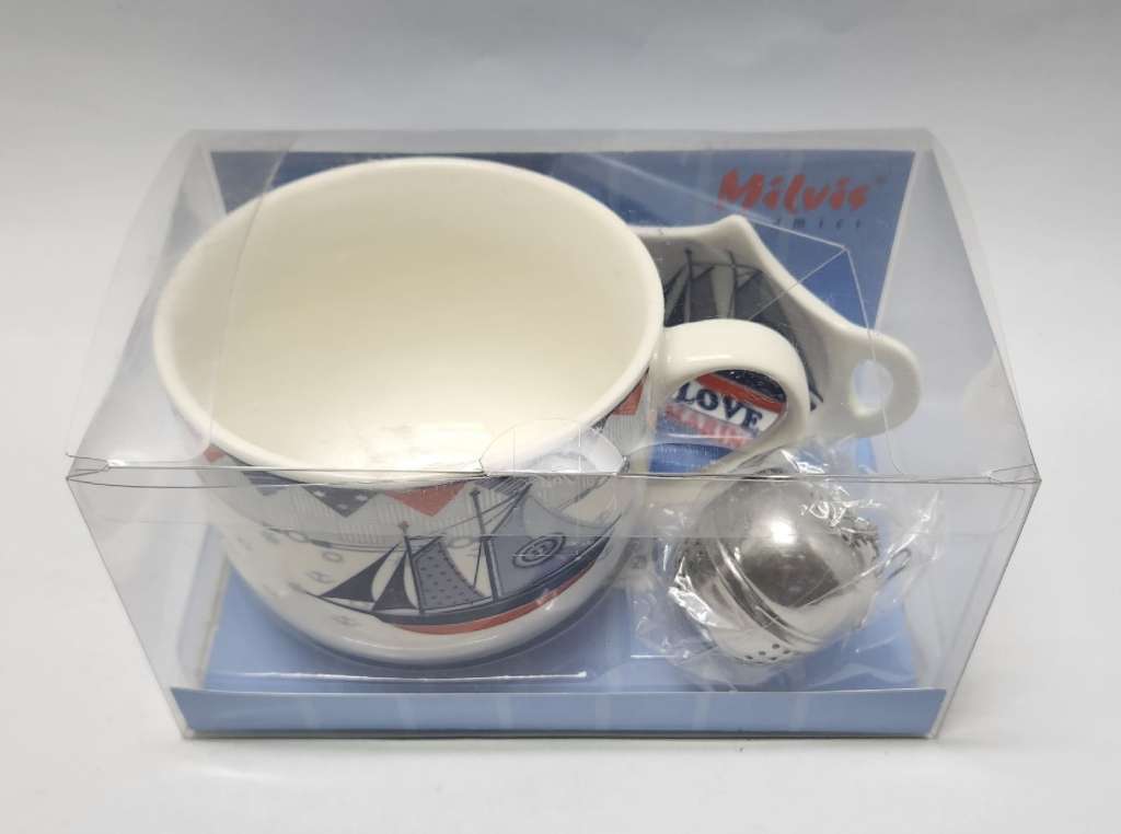 Чайный набор Кораблик подарочный  Milvis керамика Кружка ситечко и подставка