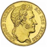 (№1834km23.2B(B23.2)) Монета Бельгия 1834 год 40 Francs