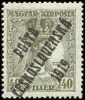 (1919-160) Марка Чехословакия "Карл IV (Оливковая)"    Марки Австрии и Венгрии, с черной или синей п