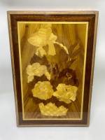 Панно маркетри из шпона СССР букет цветов 
