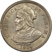  Монета Панама 1904 год 10     Биметалл (Серебро - Ниобиум)  UNC