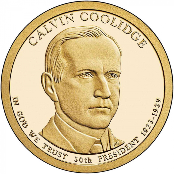 (30p) Монета США 2014 год 1 доллар &quot;Калвин Кулидж&quot; 2014 год Латунь  UNC