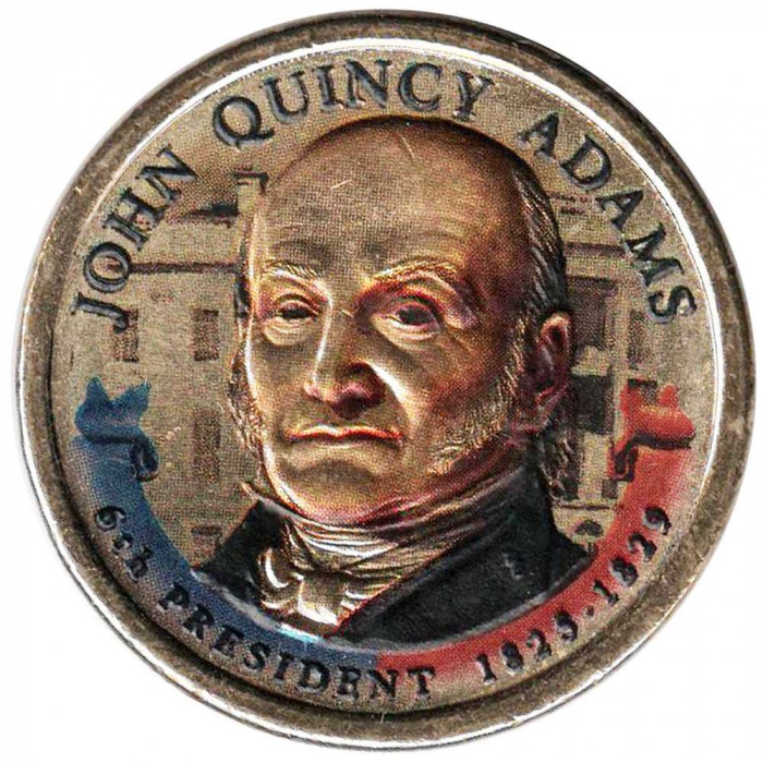 (06p) Монета США 2008 год 1 доллар &quot;Джон Куинси Адамс&quot;  Вариант №2 Латунь  COLOR. Цветная