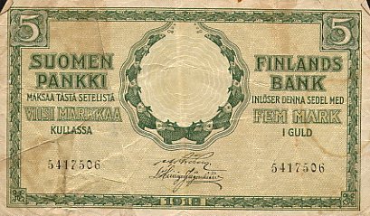 (,) Банкнота Финляндия 1918 год 5 марок    UNC
