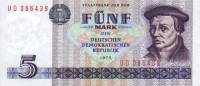 1975 Банкнота Германия ГДР 5 марок Томас Мюнцер   XF