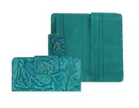 Кошелёк женский "IVORX", Натуральная кожа, 3 отделения с отсеками, Клепка, "Осень", Голубой