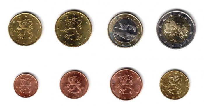 Набор монет евро Финляндия (смесь годов), XF