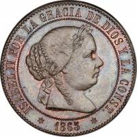 (№1865km635.3) Монета Испания 1865 год 5 Ceacute;ntimos (де Эскудо - 6 звезды)