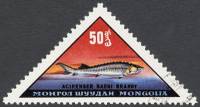 (1962-034) Марка Монголия "Осетр"    Пресноводные и морские рыбы III O