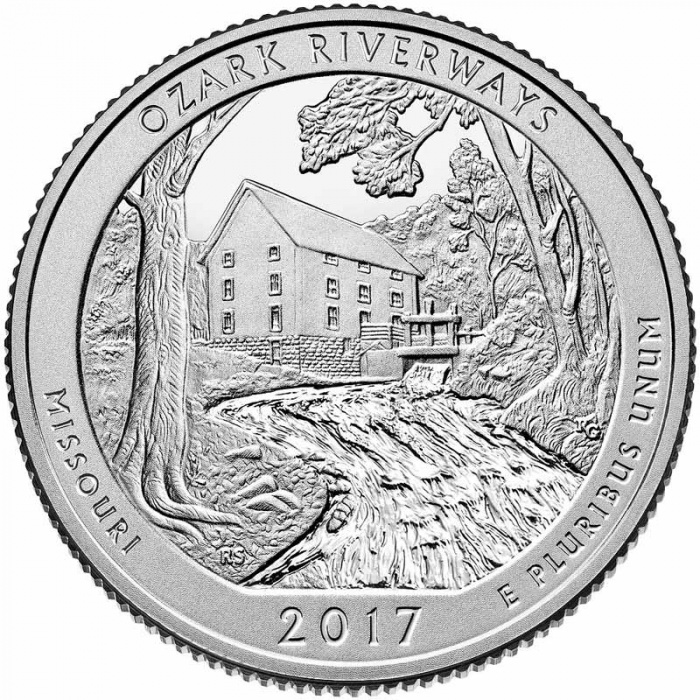 (038d) Монета США 2017 год 25 центов &quot;Водные пути Озарк&quot;  Медь-Никель  UNC