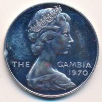 (1970) Монета Гамбия 1970 год 8 шиллингов "Гиппопотам"  Биметалл (Серебро - Ниобиум)  UNC
