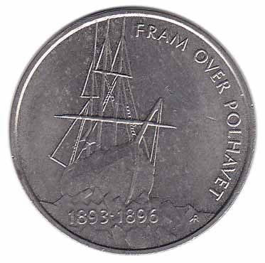 (1996) Монета Норвегия 1996 год 5 крон &quot;Экспедиция Ф. Нансена 100 лет&quot;  Медь-Никель  UNC