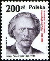 (1988-041) Марка Польша "Игнатий Падеревский"    70 лет независимой республике III Θ
