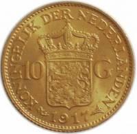 () Монета Нидерланды (Голландия) 1911 год 10  ""   Биметалл (Платина - Золото)  UNC