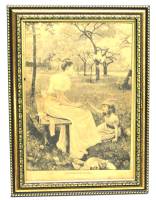 Винтажная гравюра в пластиковой раме "Цветы для мамы", размер 35*26 см. (сост. на фото)