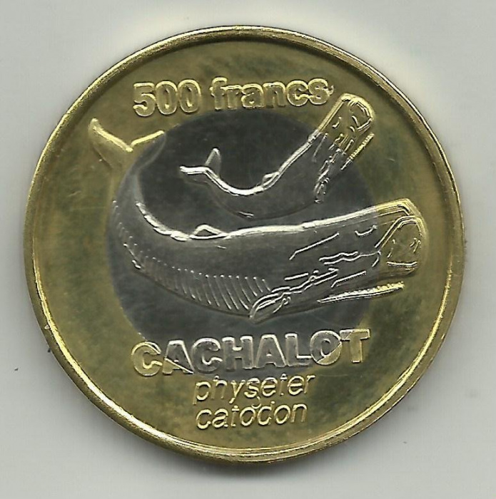 (2011) Монета Остров Крозе 2011 год 500 франков &quot;Кашалоты&quot;  Биметалл  UNC
