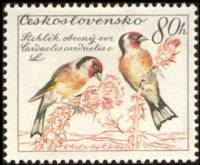 (1959-052) Марка Чехословакия "Щегол"    Птицы III O