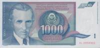 (1991) Банкнота Югославия 1991 год 1 000 динар "Никола Тесла"   XF