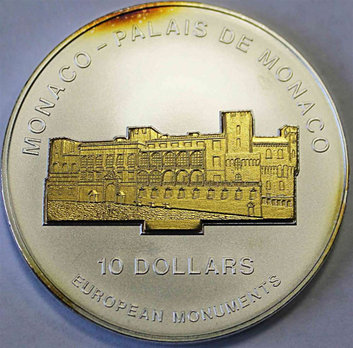 Монета остров Науру 10 долларов 2004 год &quot;Монако - Дворец Монако&quot; (Состояние - AU)