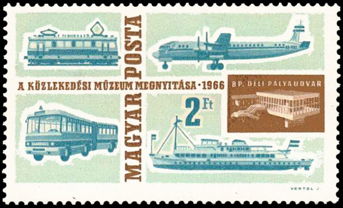 (1966-021) Марка Венгрия &quot;Трамвай, омнибус, судно, самолет&quot; ,  III O
