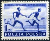 (1954-030) Марка Польша "Эстафетный бег" , III Θ