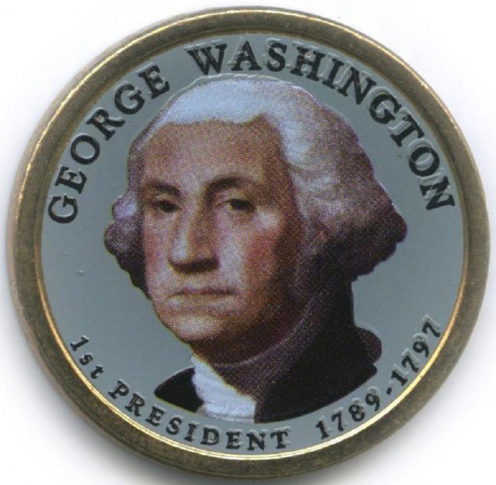(01p) Монета США 2007 год 1 доллар &quot;Джордж Вашингтон&quot;  Вариант №1 Латунь  COLOR. Цветная