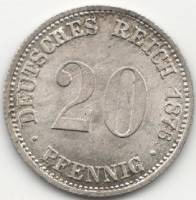 (1876A) Монета Германия (Империя) 1876 год 20 пфеннингов   Серебро Ag 900  UNC