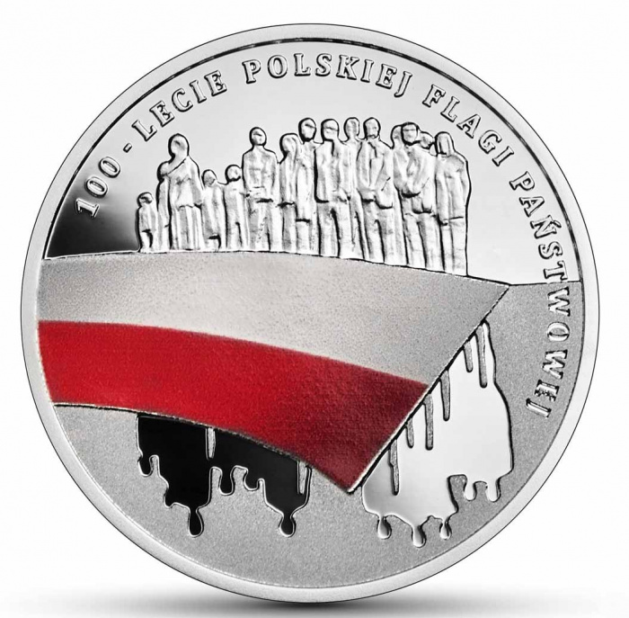 (2019) Монета Польша 2019 год 10 злотых &quot;Польский флаг. 100 лет&quot;  Цветная  PROOF в коробке