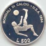 () Монета Сан-Марино 1994 год 500 лир ""  Биметалл (Серебро - Ниобиум)  UNC