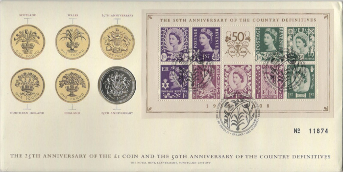 (2008) Монета Великобритания 2008 год 1 фунт &quot;Королевский герб&quot;  Латунь  Буклет с маркой
