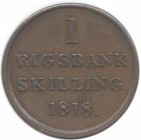 (№1818km688) Монета Дания 1818 год 1 Rigsbankskilling