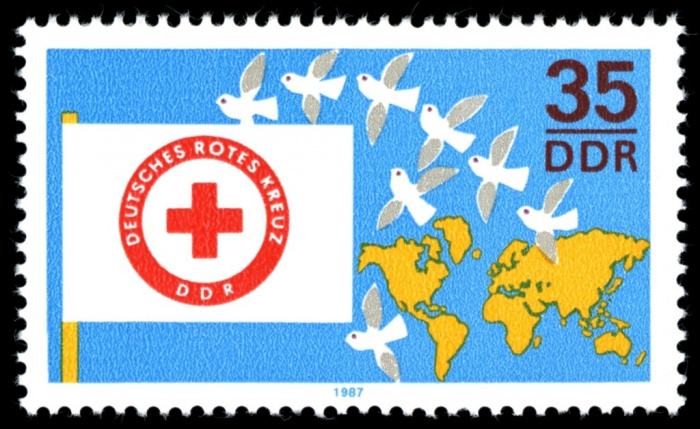 (1987-032) Марка Германия (ГДР) &quot;Флаг&quot;    Красный Крест III Θ