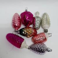 Набор ёлочных игрушек "Шишки", СССР, стекло, 8 шт. (сост. на фото)