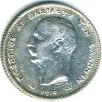 (1910) Монета Греция 1910 год 1 драхма "Георг I"  Серебро Ag 835  XF